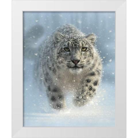 Snow Leopard - Snow Ghost - Vertical White Modern Wood Framed Art Print by Bogle, Collin