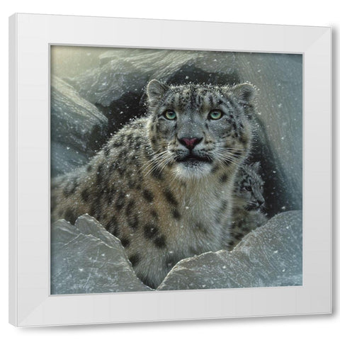 Snow Leopard - The Fortress White Modern Wood Framed Art Print by Bogle, Collin