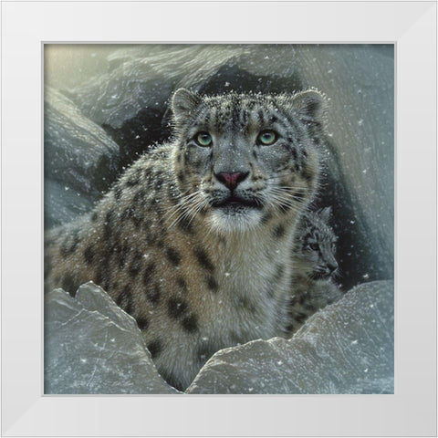Snow Leopard - The Fortress White Modern Wood Framed Art Print by Bogle, Collin