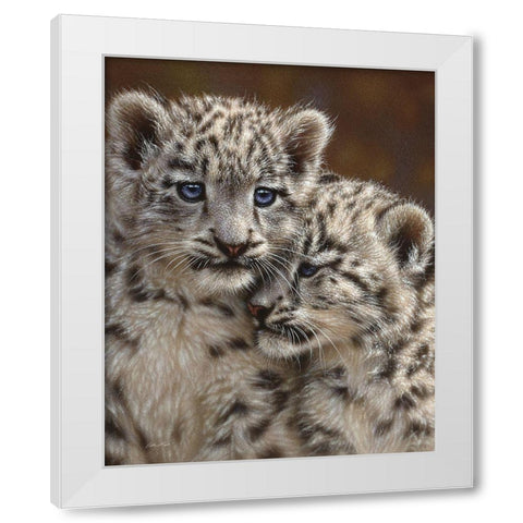 Snow Leopard Cubs - Playmates White Modern Wood Framed Art Print by Bogle, Collin