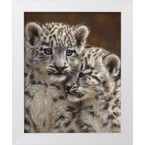 Snow Leopard Cubs - Playmates White Modern Wood Framed Art Print by Bogle, Collin