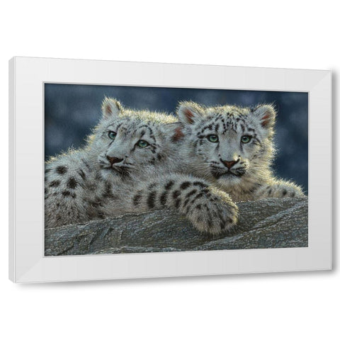 Snow Leopard Cubs White Modern Wood Framed Art Print by Bogle, Collin