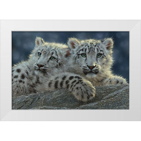 Snow Leopard Cubs White Modern Wood Framed Art Print by Bogle, Collin