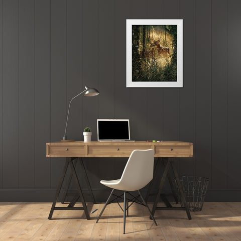 Whitetail Deer - A Golden Moment White Modern Wood Framed Art Print by Bogle, Collin