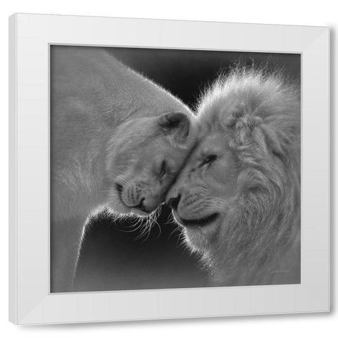 White Lion Love - BandW White Modern Wood Framed Art Print by Bogle, Collin