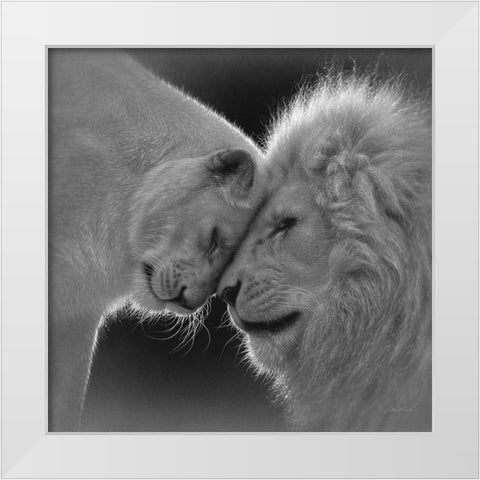 White Lion Love - BandW White Modern Wood Framed Art Print by Bogle, Collin