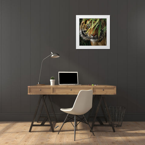Tiger - Emerald Forest White Modern Wood Framed Art Print by Bogle, Collin