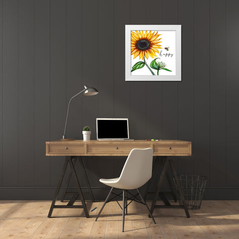 Bee Happy White Modern Wood Framed Art Print by Tyndall, Elizabeth