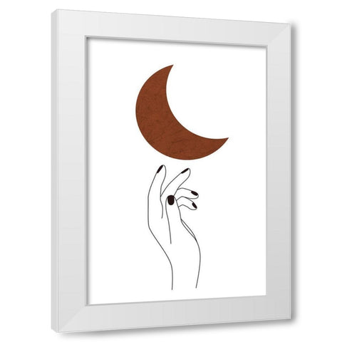 Hand and Moon White Modern Wood Framed Art Print by JJ Design House