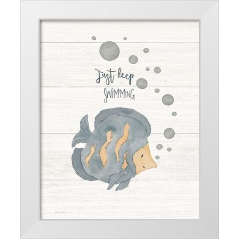 Just Keep Swimming White Modern Wood Framed Art Print by Moulton, Jo