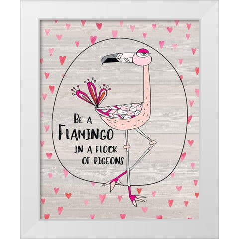 Flamingo White Modern Wood Framed Art Print by Moulton, Jo