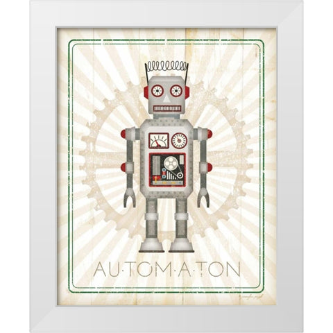 Retro Robot II White Modern Wood Framed Art Print by Pugh, Jennifer