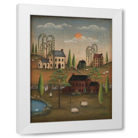 Village with Sheep White Modern Wood Framed Art Print by Lewis, Kim