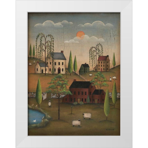 Village with Sheep White Modern Wood Framed Art Print by Lewis, Kim
