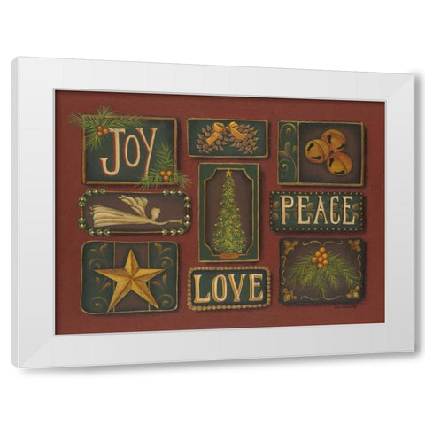Joy Peace Love White Modern Wood Framed Art Print by Lewis, Kim
