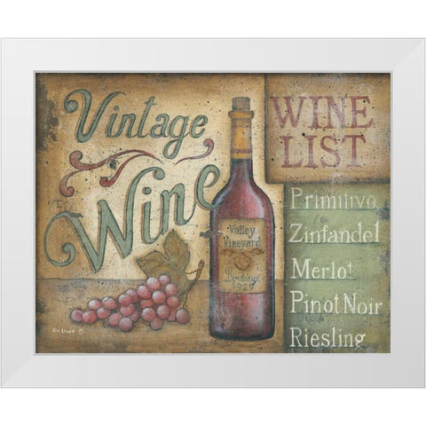 Wine List White Modern Wood Framed Art Print by Lewis, Kim