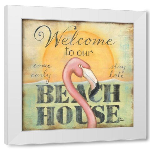Welcome to Our Beach House White Modern Wood Framed Art Print by Lewis, Kim