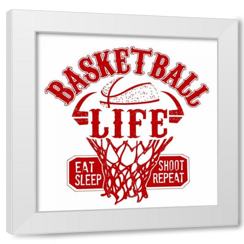 Basketball Life Red White Modern Wood Framed Art Print by Longfellow Designs