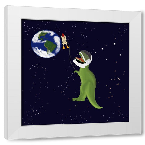Space Dinosaur White Modern Wood Framed Art Print by Singleton, Ashley