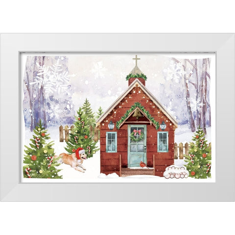 Country Christmas Church II White Modern Wood Framed Art Print by ND Art