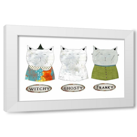 3 Halloween Cats White Modern Wood Framed Art Print by Ogren, Sarah