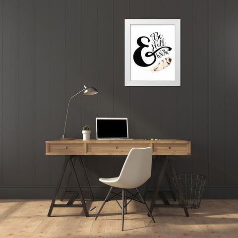 Be Still and Know Feather White Modern Wood Framed Art Print by Moss, Tara
