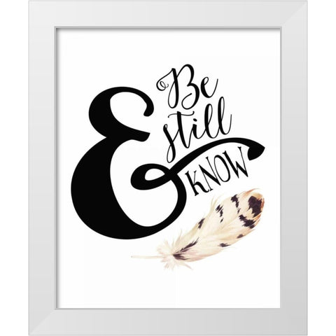 Be Still and Know Feather White Modern Wood Framed Art Print by Moss, Tara