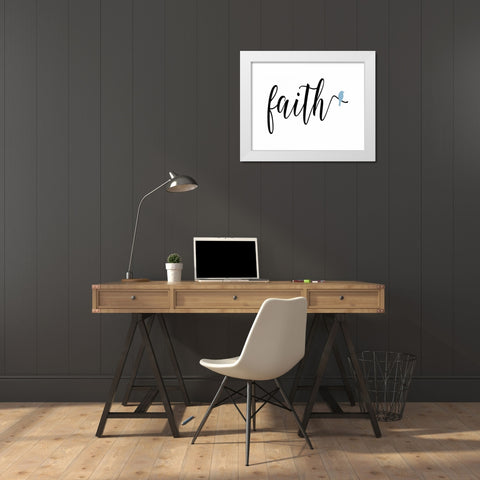 Blue Bird Faith White Modern Wood Framed Art Print by Moss, Tara