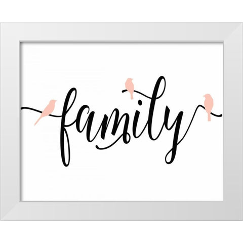 Pink Bird Family White Modern Wood Framed Art Print by Moss, Tara