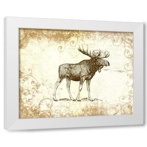 Brown Moose White Modern Wood Framed Art Print by Moss, Tara