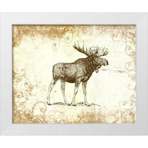 Brown Moose White Modern Wood Framed Art Print by Moss, Tara