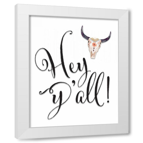 Hey Yall Bullhead White Modern Wood Framed Art Print by Moss, Tara