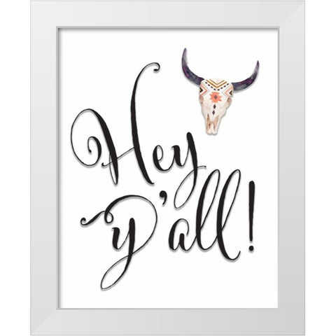 Hey Yall Bullhead White Modern Wood Framed Art Print by Moss, Tara