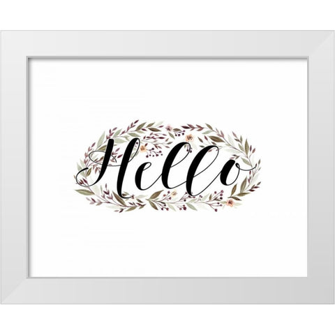 Hello Floral Wreath White Modern Wood Framed Art Print by Moss, Tara