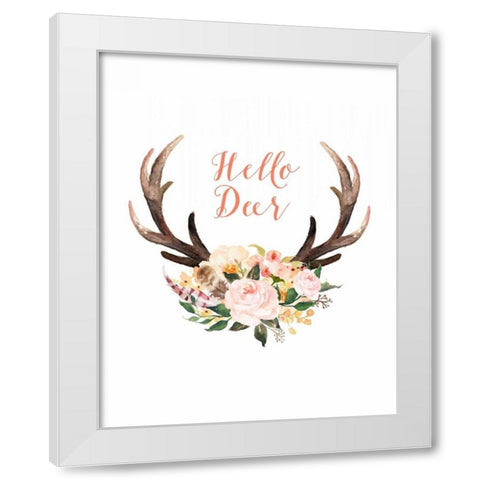 Hello Deer Floral White Modern Wood Framed Art Print by Moss, Tara