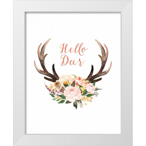 Hello Deer Floral White Modern Wood Framed Art Print by Moss, Tara