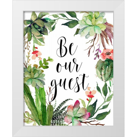 Be Our Guest Wreath White Modern Wood Framed Art Print by Moss, Tara