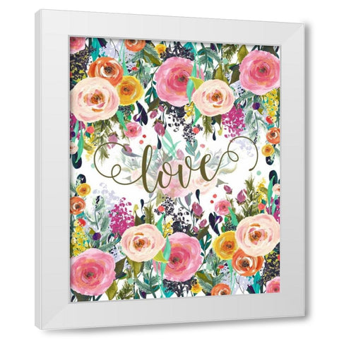 Love Colorful Florals White Modern Wood Framed Art Print by Moss, Tara