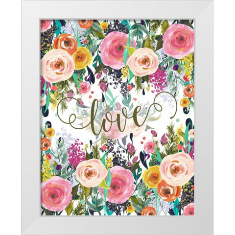 Love Colorful Florals White Modern Wood Framed Art Print by Moss, Tara