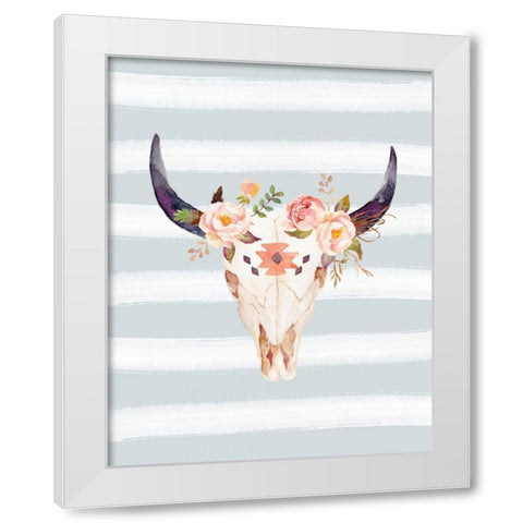 Bull Skull on Stripes White Modern Wood Framed Art Print by Moss, Tara