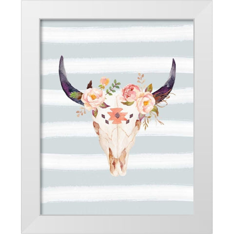 Bull Skull on Stripes White Modern Wood Framed Art Print by Moss, Tara