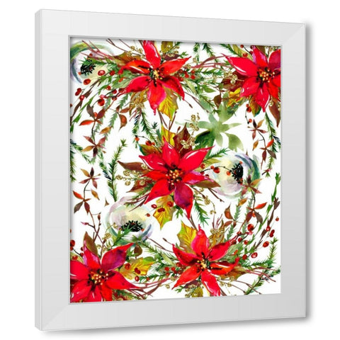 Christmas Florals Collage White Modern Wood Framed Art Print by Moss, Tara
