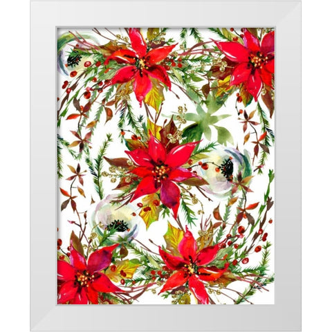 Christmas Florals Collage White Modern Wood Framed Art Print by Moss, Tara