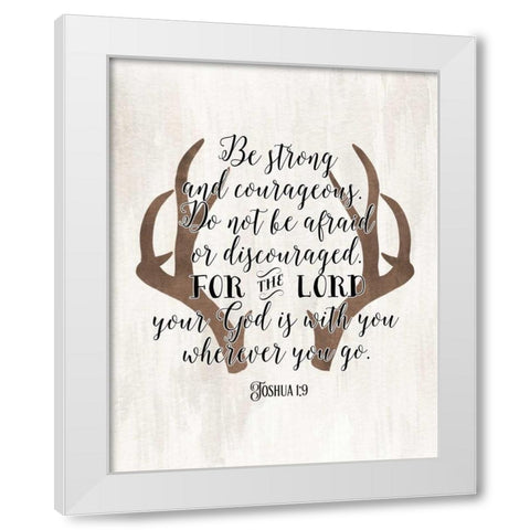 Joshua 1-9 Antlers White Modern Wood Framed Art Print by Moss, Tara