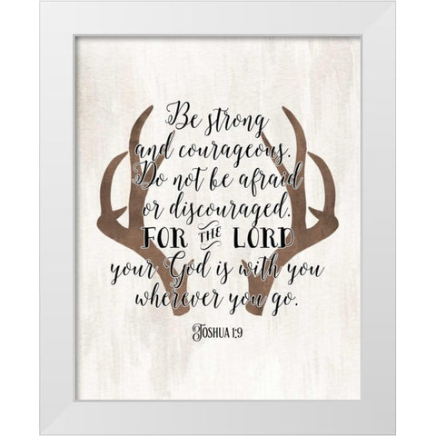 Joshua 1-9 Antlers White Modern Wood Framed Art Print by Moss, Tara