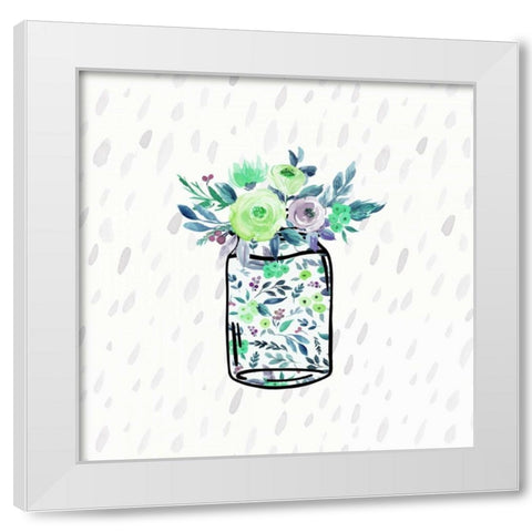 Mason Jar Florals White Modern Wood Framed Art Print by Moss, Tara