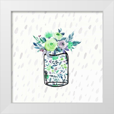 Mason Jar Florals White Modern Wood Framed Art Print by Moss, Tara