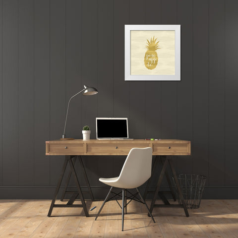 Gold Pineapple Square White Modern Wood Framed Art Print by Moss, Tara
