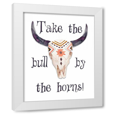 Bull by the Horns White Modern Wood Framed Art Print by Moss, Tara
