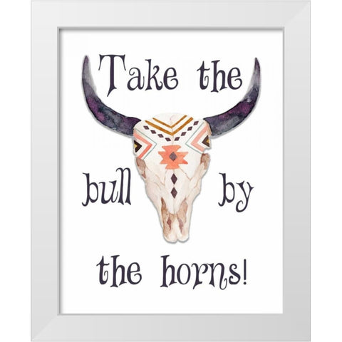 Bull by the Horns White Modern Wood Framed Art Print by Moss, Tara
